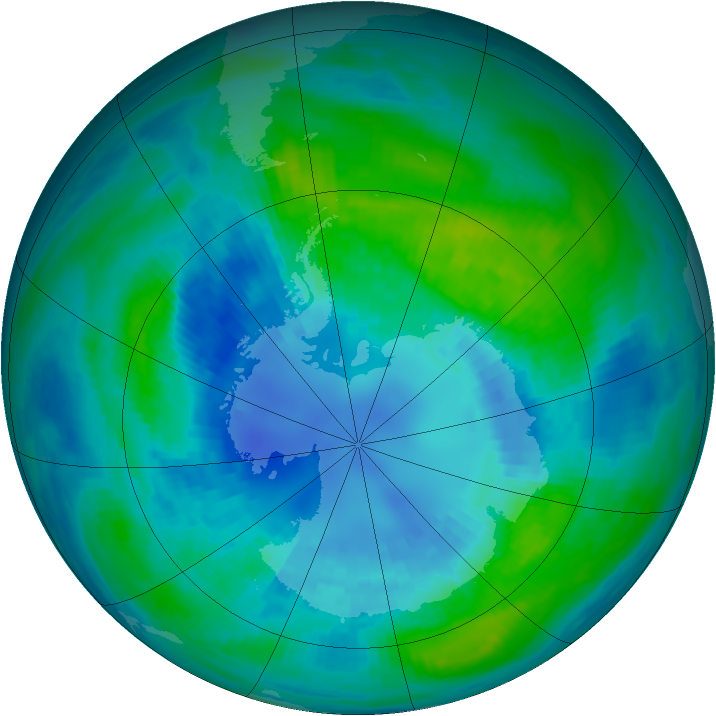 Antarctic ozone map for 09 April 1989